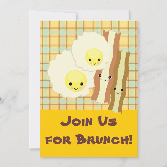Convites feliz kawaii  ovos bacon brunch café da manhã (Frente)