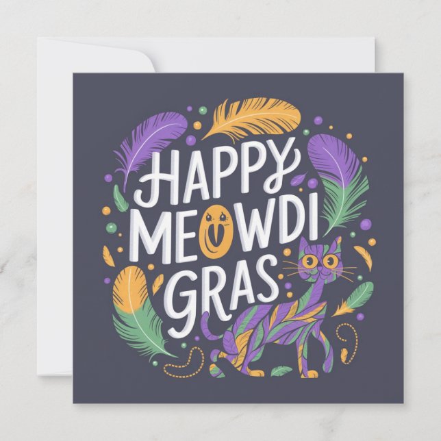 Convites Feliz mardi gras Meowdi  (Frente)