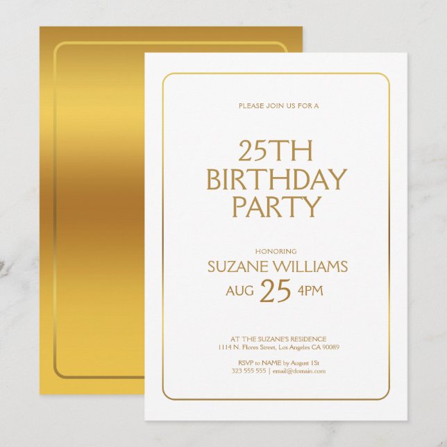 Convites Feliz modelo de aniversário com borda de ouro em b (Frente/Verso)