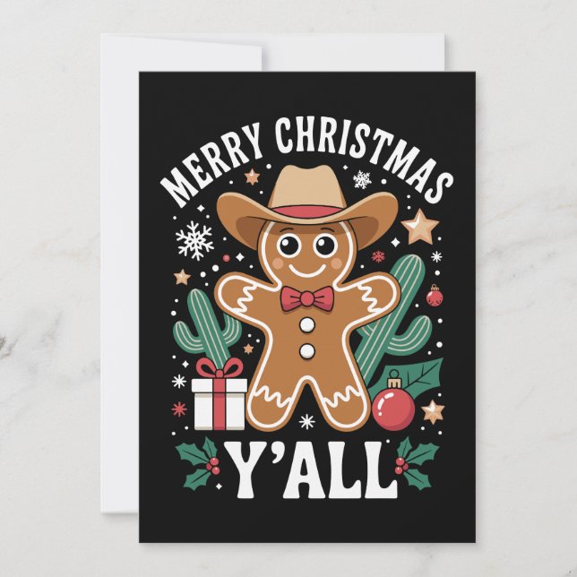 Convites Feliz Natal a todos Vaqueiro Biscoito de Gengibre  (Frente)