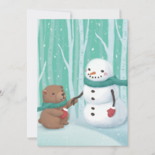 Convites Feliz Natal: Arte de Ilustração de Neve e Urso