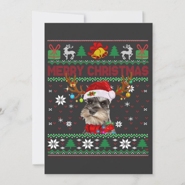 Convites Feliz Natal Cachorro Feio Schnauzer Santa Hat (Frente)