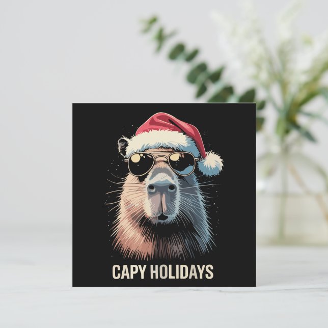 Convites Feliz Natal Capy Feriados Xmas Capybara (Em pé/Frente)