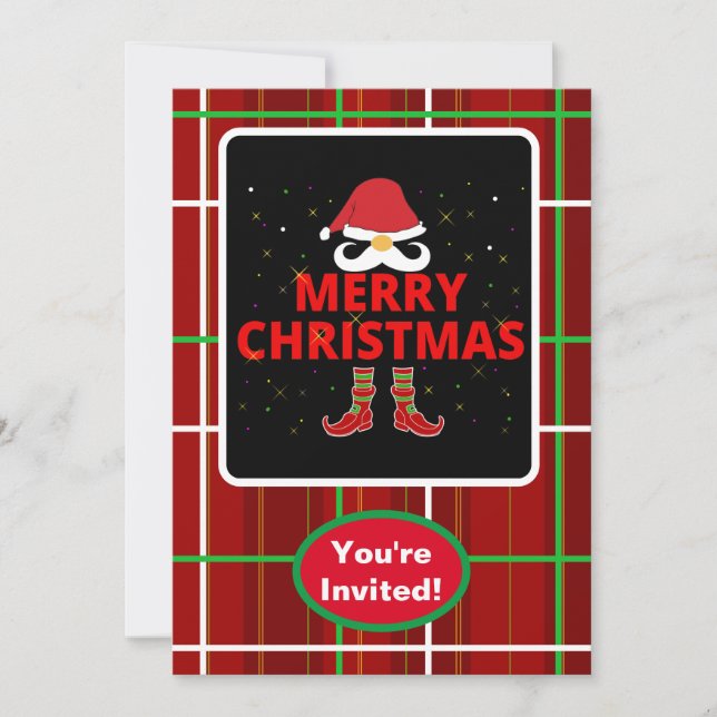 Convites Feliz Natal Cheque Xadrez de festa de Natal (Frente)