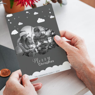 Convites Feliz Natal, Cinza Moderna, Holliday de Foto em Nu