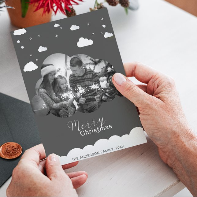 Convites Feliz Natal, Cinza Moderna, Holliday de Foto em Nu (Criador carregado)