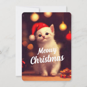 Convites Feliz Natal Com Gatinho Branco