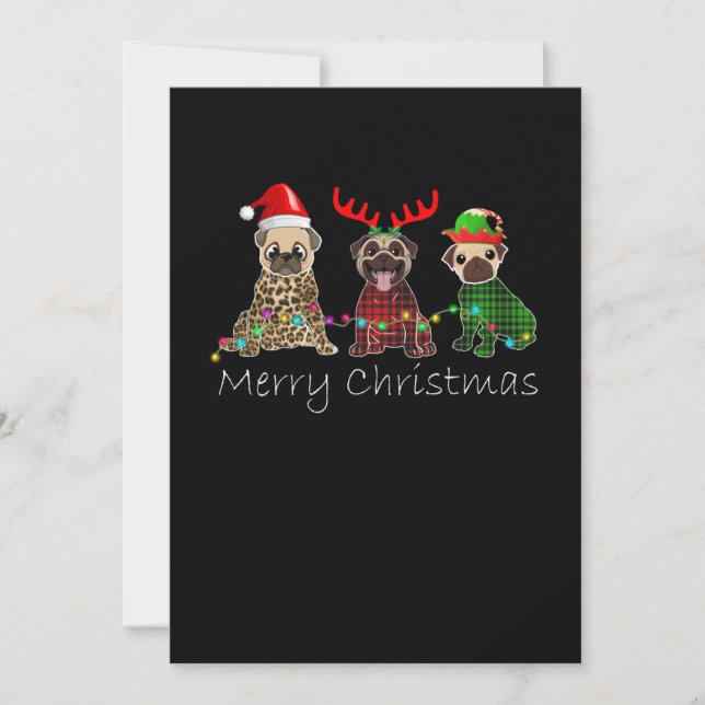 Convites Feliz Natal com três cães pug (Frente)