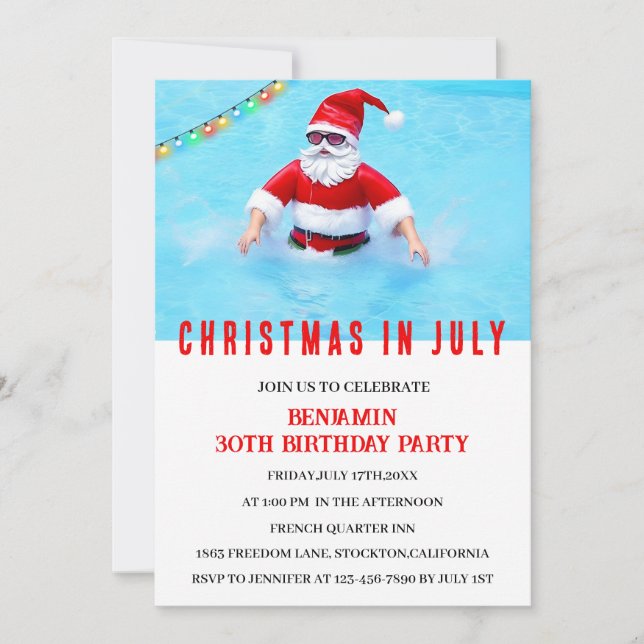 Convites Feliz Natal Em Julho Festa De Piscina De Aniversár (Frente)
