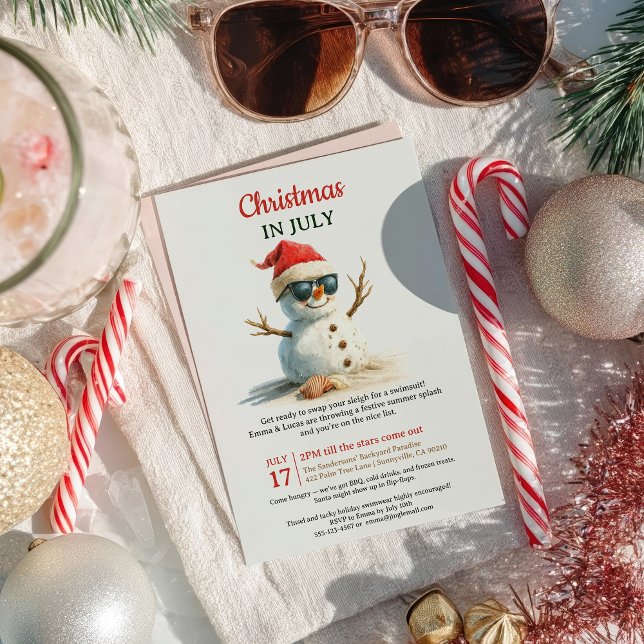 Convites Feliz Natal em julho Snowman Sunglass (Summer Funny Christmas in July Snowman Sunglasses Invitation)