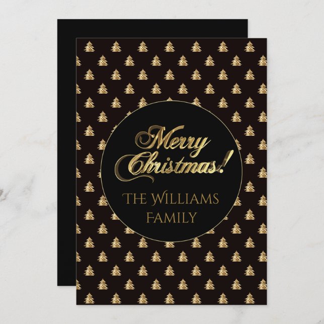 Convites Feliz Natal - Escrita Chic Faux Gold Foil Black (Frente/Verso)