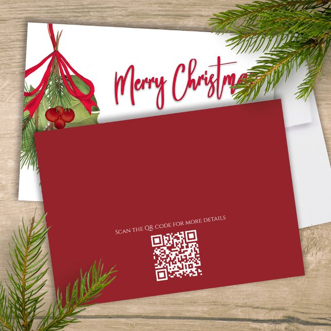 Convites Feliz Natal Feriado Vermelho Caligrafia Código QR (With a simple QR code for you to share your party event website. Just add your URL to the template. )