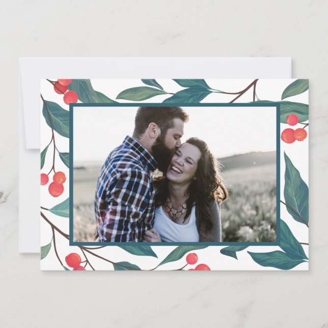 Convites FELIZ NATAL | Feriados Felizes, Watercolor Holly (Frente)