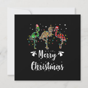 Convites Feliz Natal Flamingo Xadrez Vermelho Leopardo