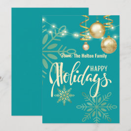 Convites Feliz Natal flocos de neve dourados e enfeites de 