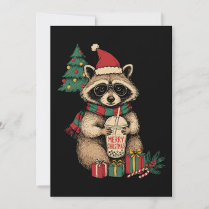 Convites Feliz Natal Guaxinim Boba Tea Chapéu do Papai Noel