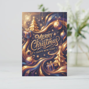 Convites Feliz Natal Hora Dourada Geométrico Elegante