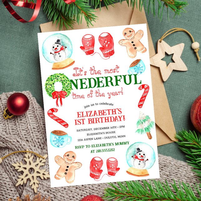 Convites Feliz Natal Mais ONDEROSO Primeiro Aniversário (The Most ONEDERFUL Time of the Year First Birthday Invitation | Christmas Birthday Invitation)