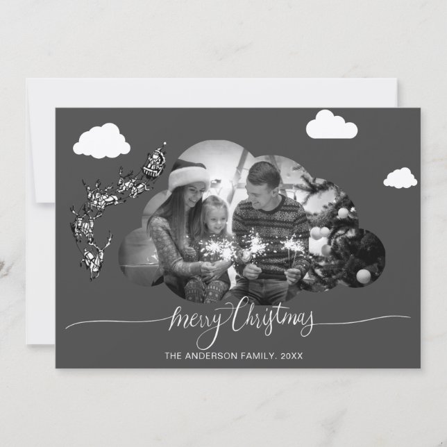Convites Feliz Natal Moderno Cinza Cloud Photo Holliday (Frente)