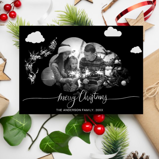 Convites Feliz Natal Moderno Cloud Negra Foto Holliday (Criador carregado)