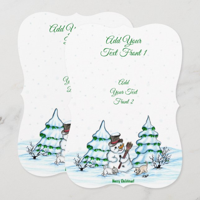 Convites Feliz Natal! Neve com Cat e Puppy (Frente/Verso)