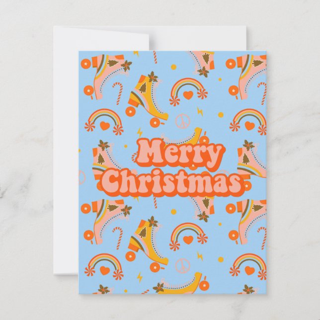 Convites Feliz Natal padrão de discoteca de 70 (Frente)