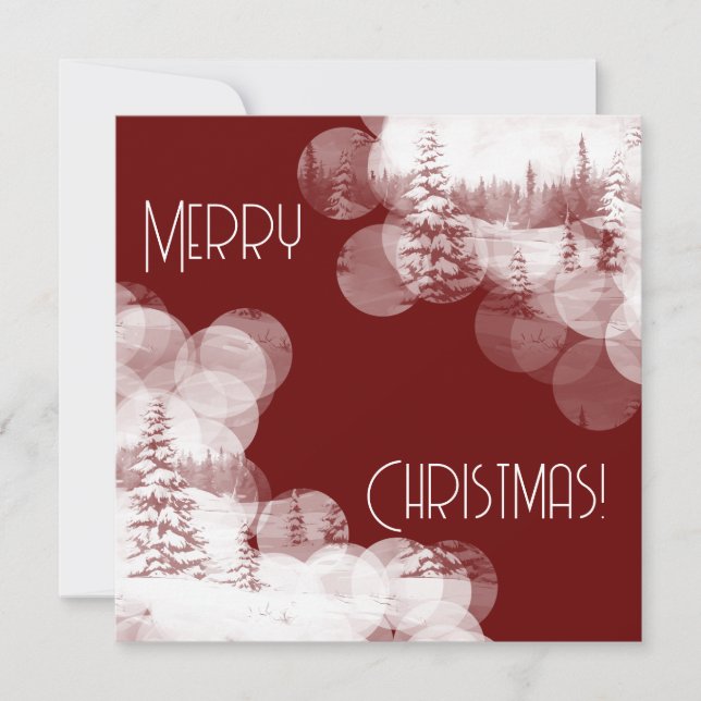 Convites Feliz Natal paisagem de abetos nevados (Frente)