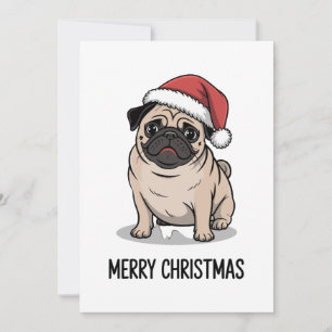 Convites Feliz Natal Pug Cachorro Chapéu de Papai Noel Temp