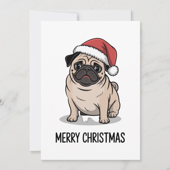 Convites Feliz Natal Pug Cachorro Chapéu de Papai Noel Temp (Frente)