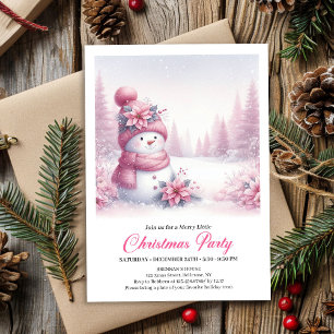 Convites Feliz Natal Rosa Neve Homem de Neve Editável Crian