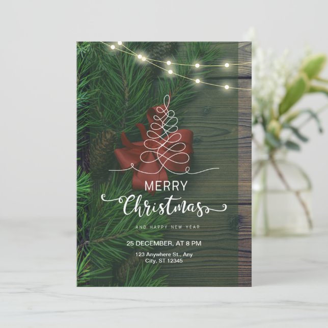 Convites Feliz Natal Simples e Verde com Marca Personalizad (Em pé/Frente)