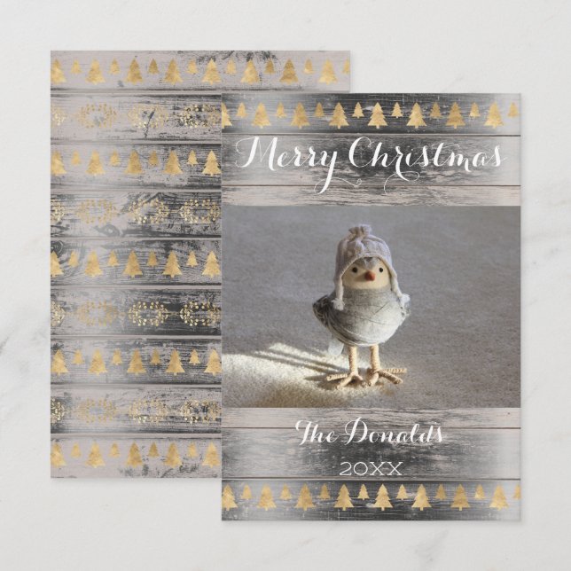 Convites Feliz Natal Snowbird Dourado Algodão Fotográfico d (Frente/Verso)