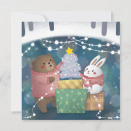 Convites Feliz Natal: Urso e Coelhinho