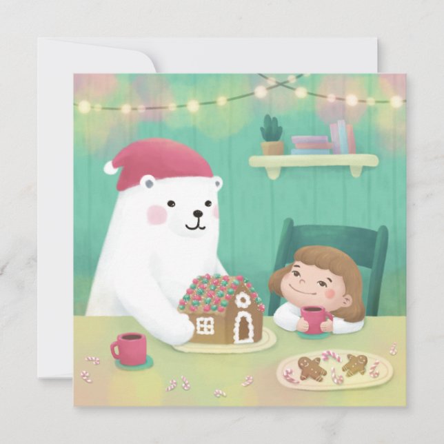 Convites Feliz Natal: Urso Polar e Criança (Frente)