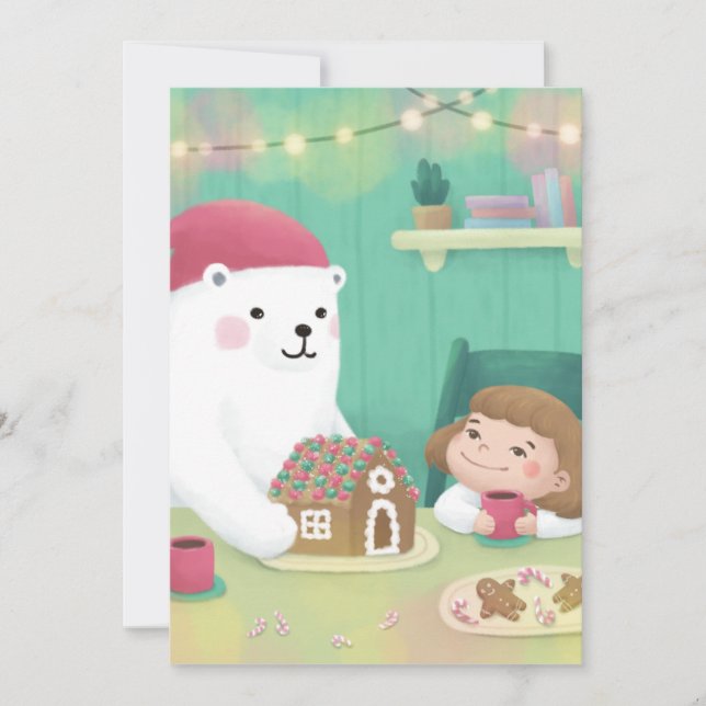 Convites Feliz Natal: Urso Polar e Criança (Frente)