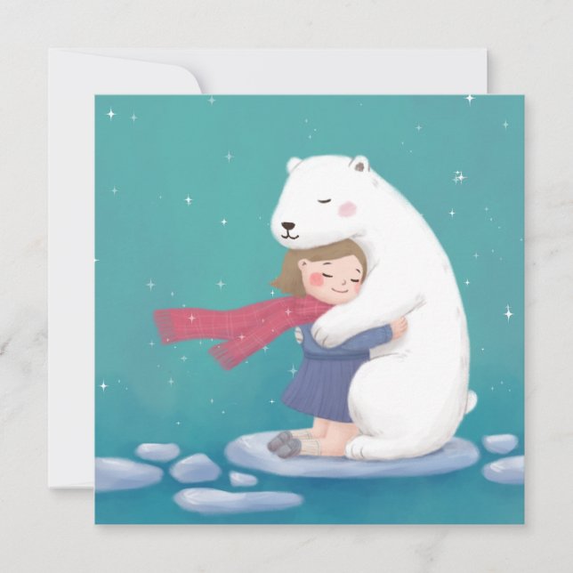 Convites Feliz Natal: Urso Polar e Ilustração Infantil (Frente)