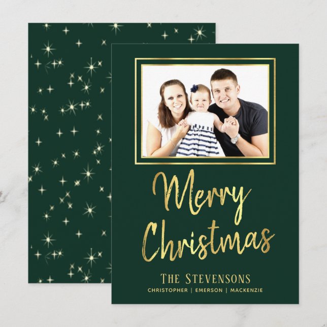 Convites Feliz Natal | Verde e Dourado | Foto de Férias (Frente/Verso)