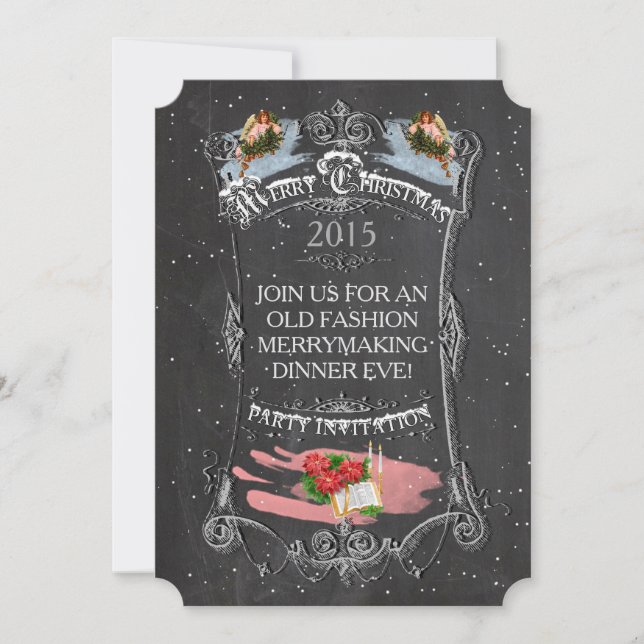 Convites Feliz Natal Vintage Chalkboard (Frente)