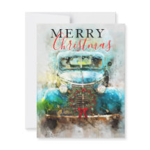Feliz Natal Vintage Watercolor Truck