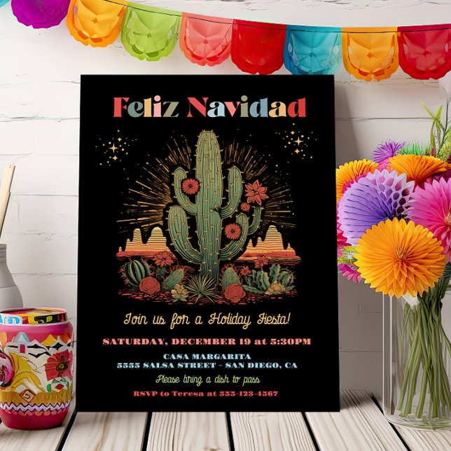 Convites Feliz navidad Fiesta Cactus Desert Noite (Criador carregado)