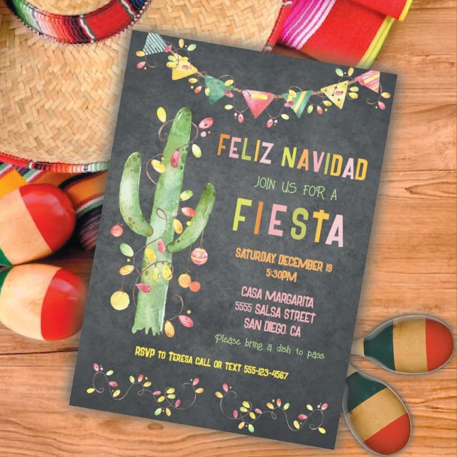 Convites Feliz navidad Fiesta Cactus watercolor (Criador carregado)