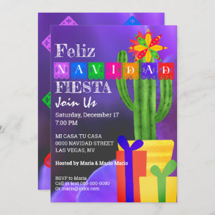 Convites Feliz Navidad Fiesta Green Cactus Em Roxo