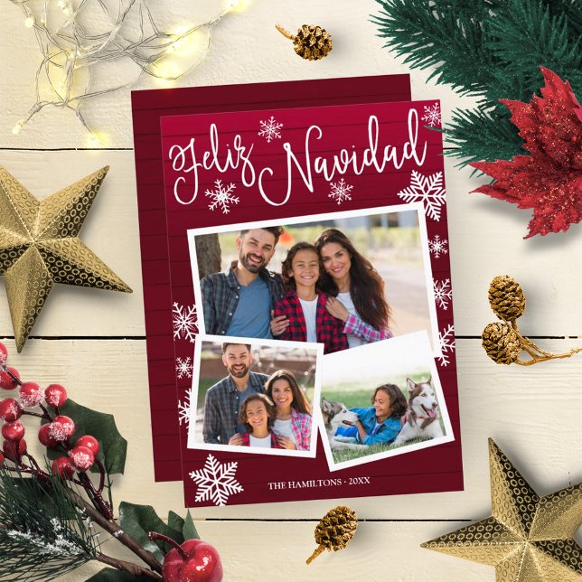 Convites Feliz Navidad Snowflake Rustic 3 Fotos Natal (Criador carregado)