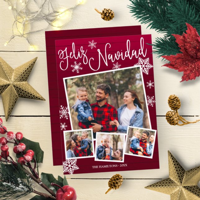 Convites Feliz Navidad Snowflake Rustic 4 Fotos Natal (Criador carregado)