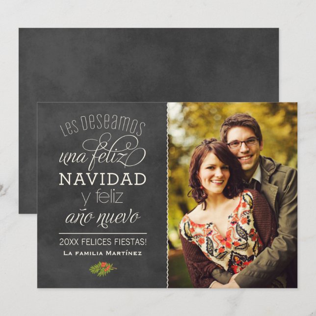 Convites Feliz Navidad y Año Nuevo Deseos | Negro Pizarra (Frente/Verso)