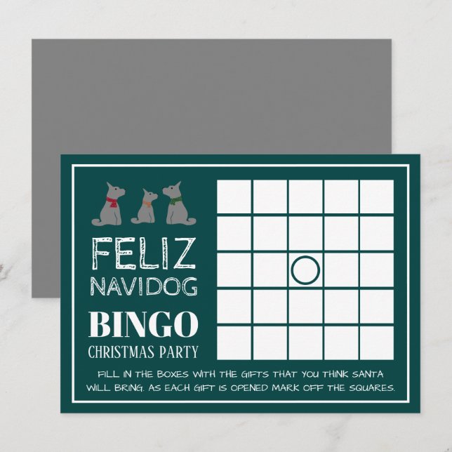Convites Feliz Navidog, Bingo da Festa de Natal Espanhola (Frente/Verso)
