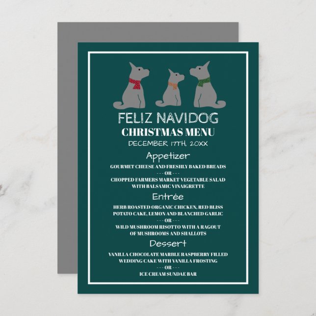 Convites Feliz Navidog, Menu de Natal Estilo Espanhol (Frente/Verso)