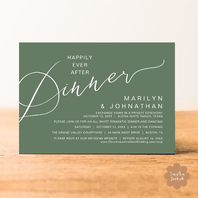 Convites Feliz Nunca Após Janta, Festa de casamento Moderna (Happily Ever After Romantic Wedding Dinner Party Invitation Card Modern Boho PDF Rustic Sage Green)
