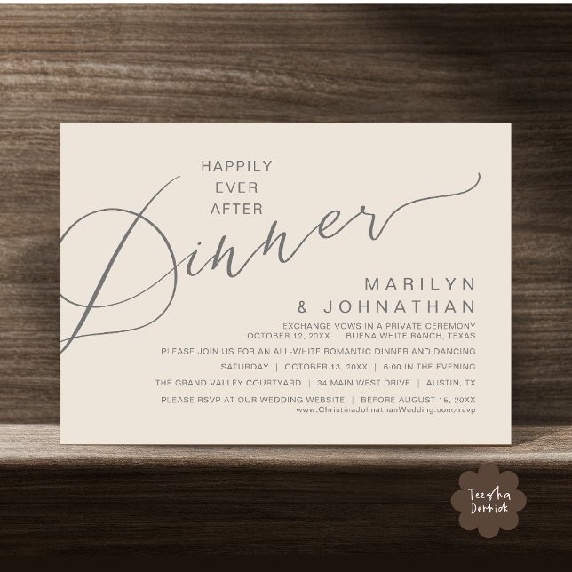 Convites Feliz Nunca Após Janta, Festa de casamento Moderna (Happily Ever After Romantic Wedding Dinner Party Invitation Card Modern Boho PDF Classy Cream Grey)