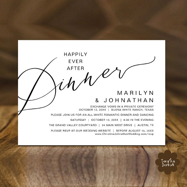 Convites Feliz Nunca Após Janta, Festa de casamento Moderna (Happily Ever After Romantic Wedding Dinner Party Invitation Card Modern Boho PDF Classy Black White)